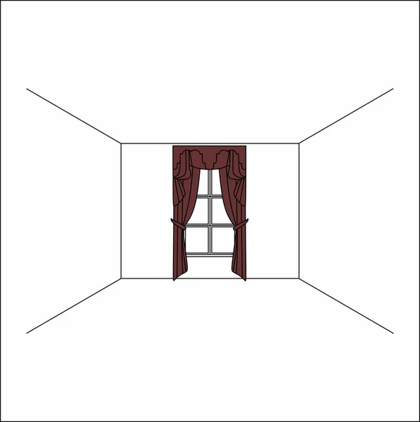 Gordijnen in de binnenkant van het venster. Luxe zijden Fluwelen gordijnen en draperieën. — Stockvector