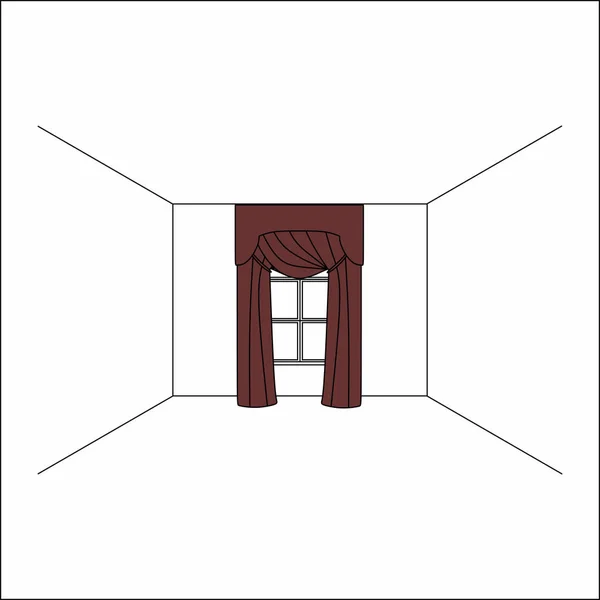 윈도우의 내부에서 커튼입니다. 럭셔리 실크 벨벳 커튼 및 커튼. — 스톡 벡터