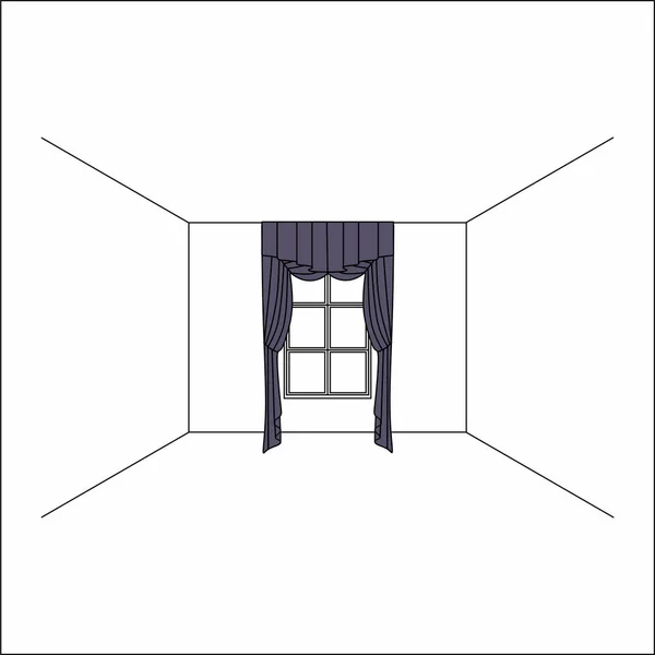Vorhänge im Inneren des Fensters. luxuriöse Samtvorhänge und Vorhänge aus Seide. — Stockvektor