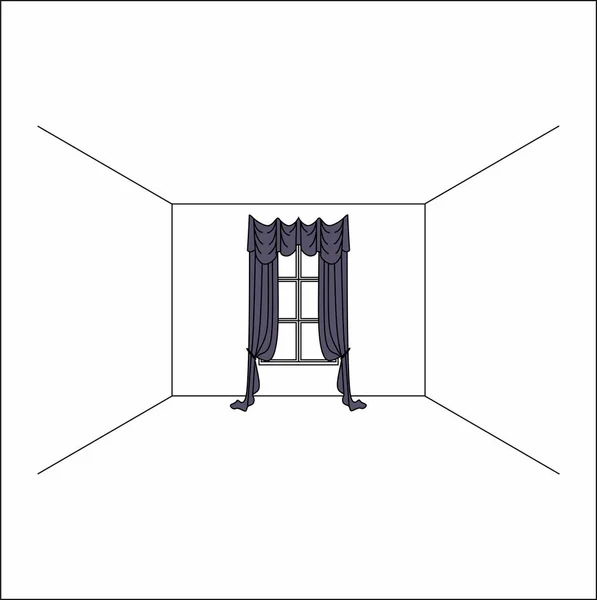 Занавески в интерьере окна. Роскошные шелковые бархатные занавески и драпировки . — стоковый вектор