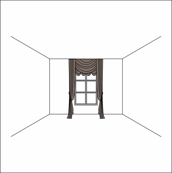 윈도우의 내부에서 커튼입니다. 럭셔리 실크 벨벳 커튼 및 커튼. — 스톡 벡터