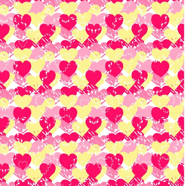 Grunge-Stil Herzen Hintergrund. Muster mit von Händen gezeichneten Herzen. — Stockvektor