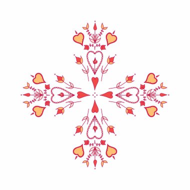  stilize çiçek. Kalpler ve çiçekler. doğal dürtü filmde. Oranment halk tarzında. Halk motifi.