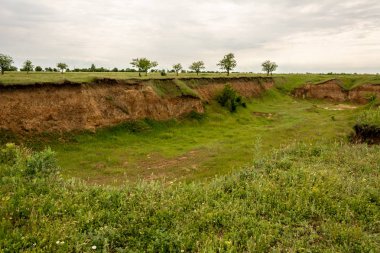 Kum madencilik otlar, ağaçlar ve çalılar ile büyümüş eski Kanyon
