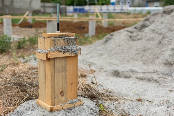 Construction of pile foundation. A series of photo building houses. — Stock Image Construction Pile Foundation Series Photo Building Houses Stock Picture