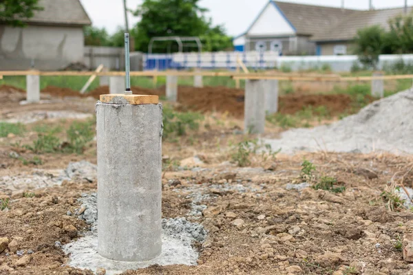 Construction of pile foundation. A series of photo building houses. — Stock Image Construction Pile Foundation Series Photo Building Houses Stock Photo
