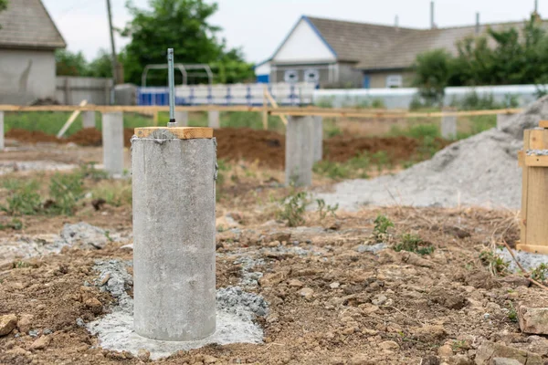 Construction of pile foundation. A series of photo building houses. — Stock Image Construction Pile Foundation Series Photo Building Houses Royalty Free Stock Photos