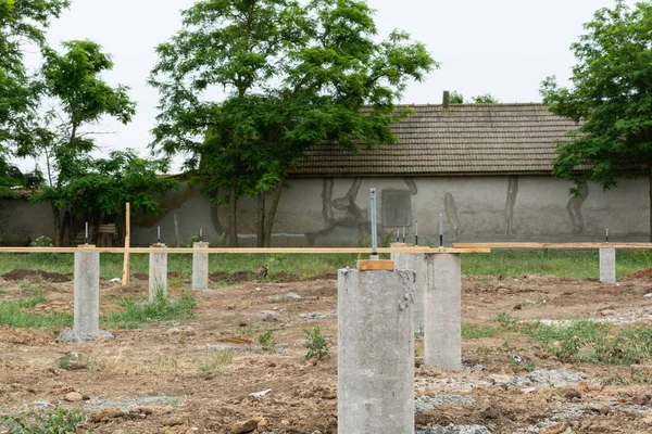 Construction of pile foundation. A series of photo building houses. — Stock Image Construction Pile Foundation Series Photo Building Houses Royalty Free Stock Photos