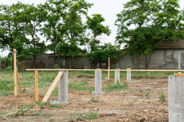 Construction of pile foundation. A series of photo building houses. — Stock Image Construction Pile Foundation Series Photo Building Houses Stock Photo