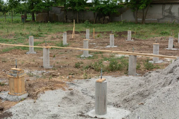 Construction of pile foundation. A series of photo building houses. — Stock Image Construction Pile Foundation Series Photo Building Houses Stock Image
