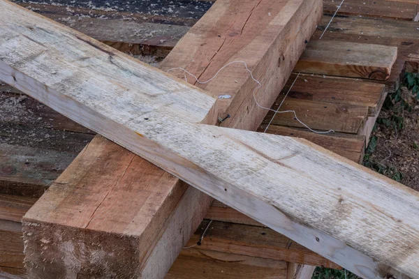 Stavební Detaily Dřevěné Podporující Nosník Rámu Domu Rám Typu — Stock fotografie
