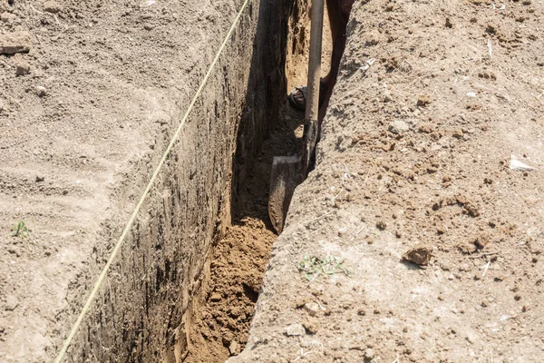 Proporcionar Seguridad Para Instalación Una Nueva Tubería Aguas Residuales Construcción —  Fotos de Stock