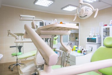 Diş Kliniği iç modern diş hekimliği ekipmanlara sahip. Diş office.