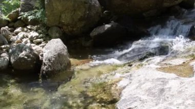 Su derenin küçük şelaleiçine aşağı akın.