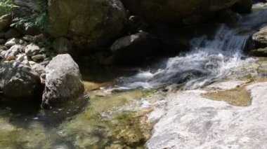 Su derenin küçük şelaleiçine aşağı akın.