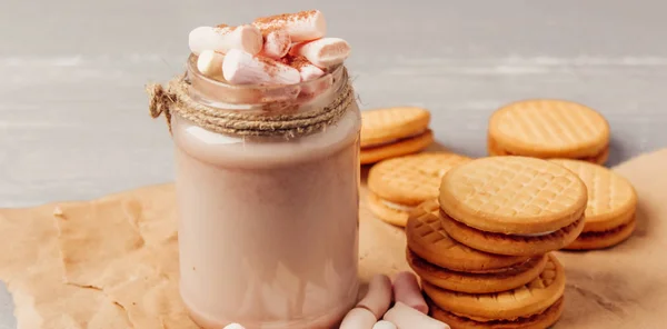 Cacau Com Marshmallows Biscoitos — Fotografia de Stock