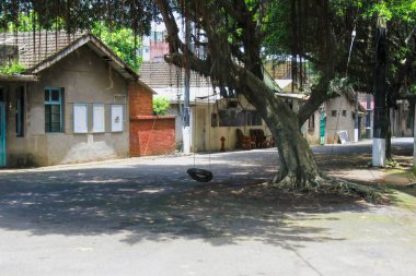 Tayvan 'daki Xian Guang Askeri Akraba Köyü Kültür Parkı' ndaki eski evlerin bahçesindeki büyük bir banyan ağacına salıncak asılıyor. Çocukluk anılarını ve toplum bilincini çağrıştırıyor..