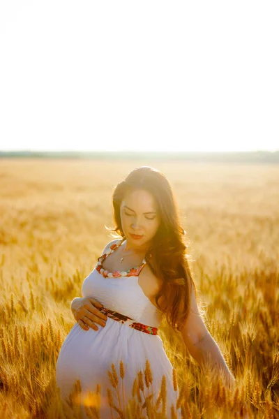 Pregnant Woman Nature Field — Stock Photo, Image