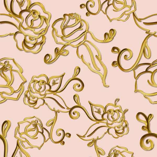 Цветы Вихри Металлический Бесшовный Рисунок Нейтральном Фоне — стоковое фото
