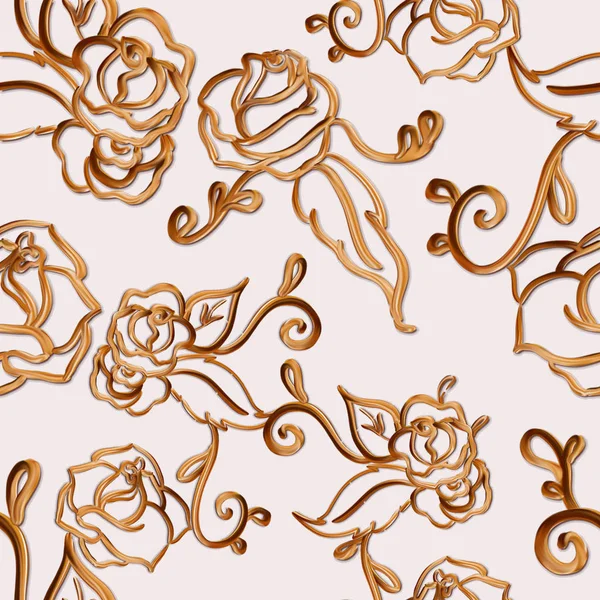 Цветы Вихри Металлический Бесшовный Рисунок Нейтральном Фоне — стоковое фото