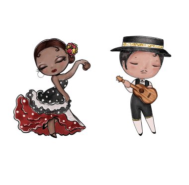 Toreador ve Flamenko dansçı el yapımı Illustration