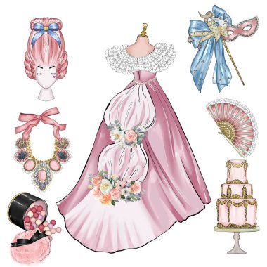Moda karnaval Vintage illüstrasyon-Vintage nesnelerin grubu-eski yüzyıl moda öğeleri