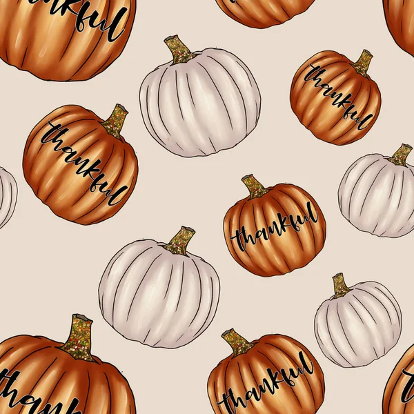 Pumpkins - Be Thankful - thanksgiving seamless pattern