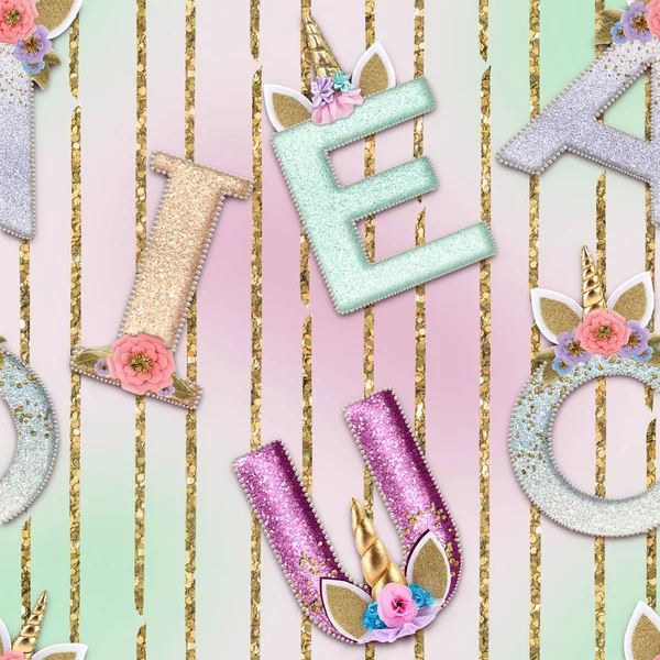 Unicorn Alphabet Vowels Glitter Abstract Pastel Background Royalty Free Stock Images