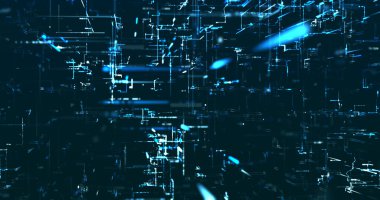 Koyu arkaplanda parlak mavi neon veri matris resim şablonu