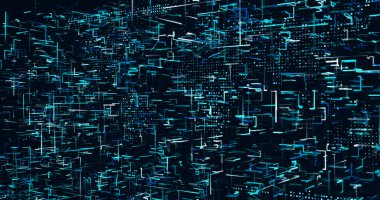 Koyu arkaplanda parlak mavi neon veri matris resim şablonu