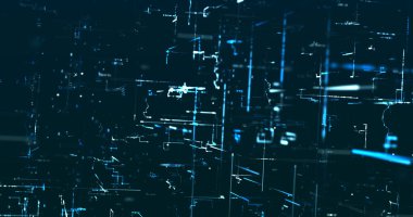 Koyu arkaplanda parlak mavi neon veri matris resim şablonu