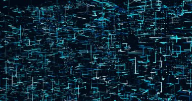 Koyu arkaplanda parlak mavi neon veri matris resim şablonu