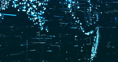 Koyu arkaplanda parlak mavi neon veri matris resim şablonu