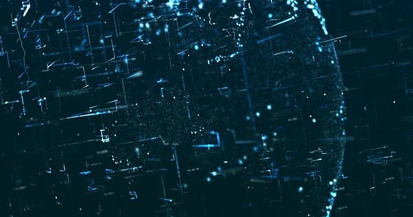 Bright blue neon data matrix style image template on dark background
