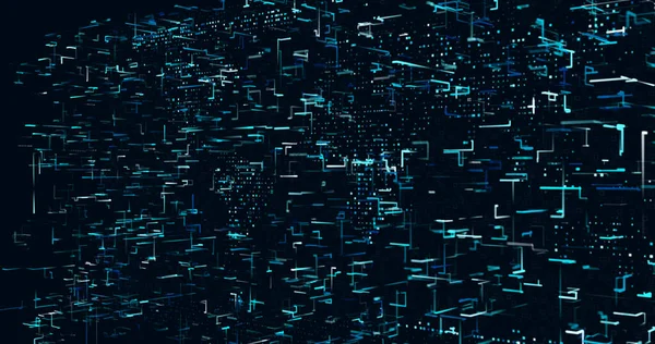 Bright blue neon data matrix style image template on dark background