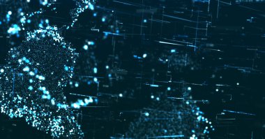 Koyu mavi arkaplanda neon mavisi küresel veri resmi