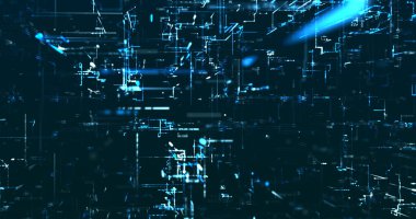 Koyu mavi arkaplanda neon mavisi küresel veri resmi