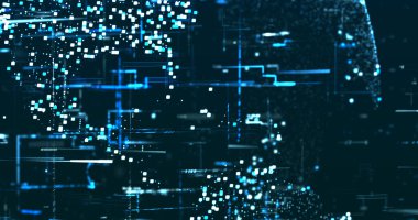 Koyu mavi arkaplanda neon mavisi küresel veri resmi