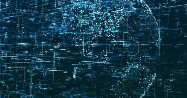 Koyu mavi arkaplanda neon mavisi küresel veri resmi