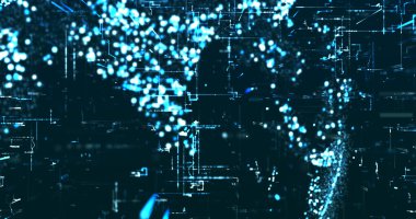 Koyu mavi arkaplanda neon mavisi küresel veri resmi