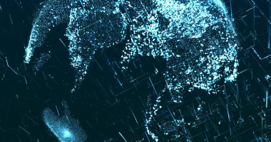 Koyu mavi arkaplanda neon mavisi küresel veri resmi