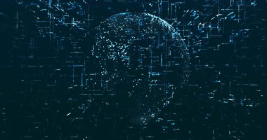 Koyu mavi arkaplanda neon mavisi küresel veri resmi