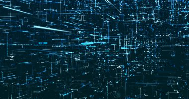 Koyu mavi arkaplanda neon mavisi küresel veri resmi