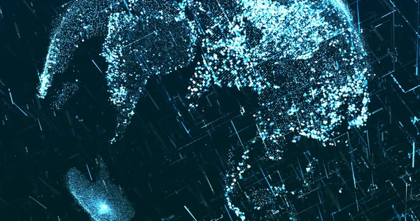 Neon Blue Global Data Image Dark Blue Background — Stock Photo, Image