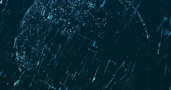 ダークブルーの背景にネオンブルーの世界的なデータ画像 — ストック写真