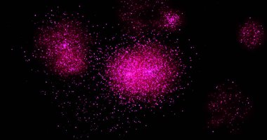 Parlak soyut menekşe desen tasarımı, koyu arkaplanda mor havai fişekler 