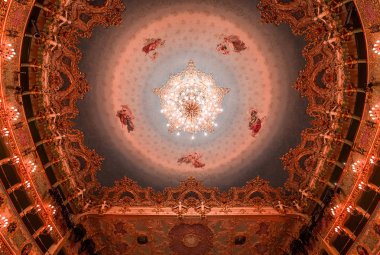 Venedik, İtalya, 24 Nisan 2018: iç mekanlar ve Teatro la Fenice Venedik opera binası, 24 Nisan 2018, Venedik, İtalya, mimari detaylar.