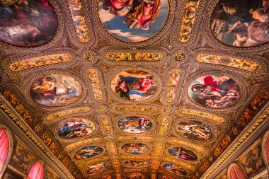 Venedik, İtalya, 26 Nisan 2018: iç dekor, tavan ve fresk biblioteca Marciana, 26 Nisan 2018, Venedik, İtalya