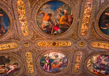 Venedik, İtalya, 26 Nisan 2018: iç dekor, tavan ve fresk biblioteca Marciana, 26 Nisan 2018, Venedik, İtalya