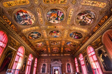 Venedik, İtalya, 26 Nisan 2018: iç dekor, tavan ve fresk biblioteca Marciana, 26 Nisan 2018, Venedik, İtalya